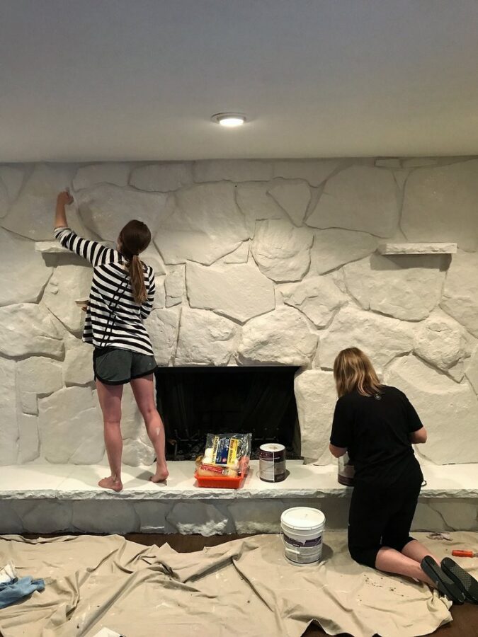 How to paint your dated fireplace in 24 hours | Building Bluebird #fireplacetransformation #accentwall #paint #fireplace #diy