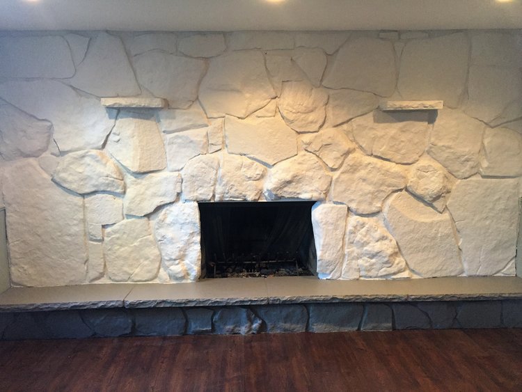 How to paint your dated stone fireplace in 24 hours | Building Bluebird #fireplacetransformation 