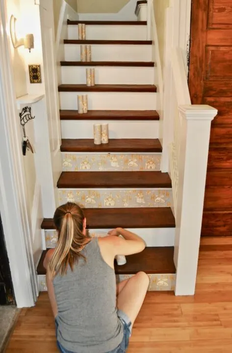 How to wallpaper your staircase with temporary wallpaper for less than $100 | Building Bluebird
