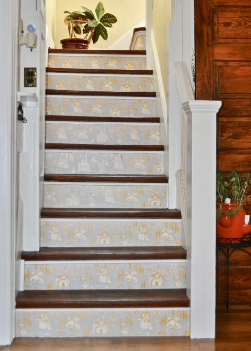 How to wallpaper stairs with temporary wallpaper for less than $100 | Building Bluebird