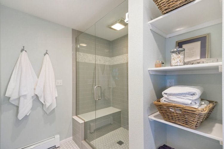 The beautiful, large walk in shower in our master bathroom.