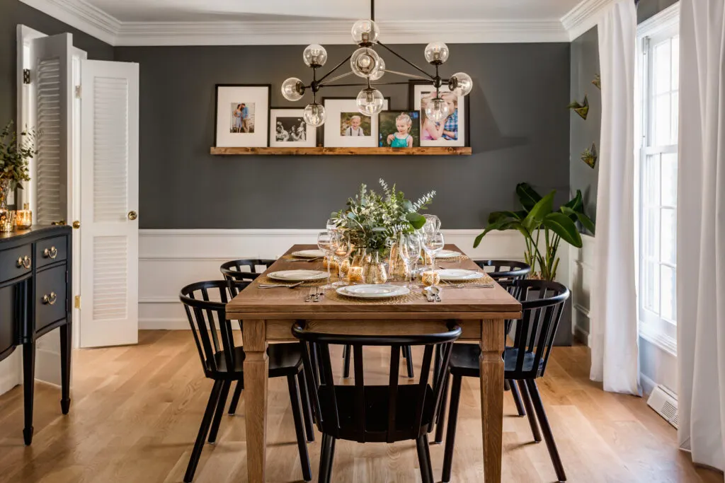 Modern dining room makeover with a moody wall color | Building Bluebird #orc #bhgorc #diningroomreveal
