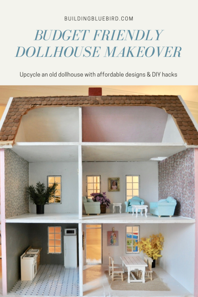 Budget friendly dollhouse makeover that any little girl is sure to love! Furniture sources & DIY tips to decorate each room. #dollhouseminiature #diy #dollhousemakeover