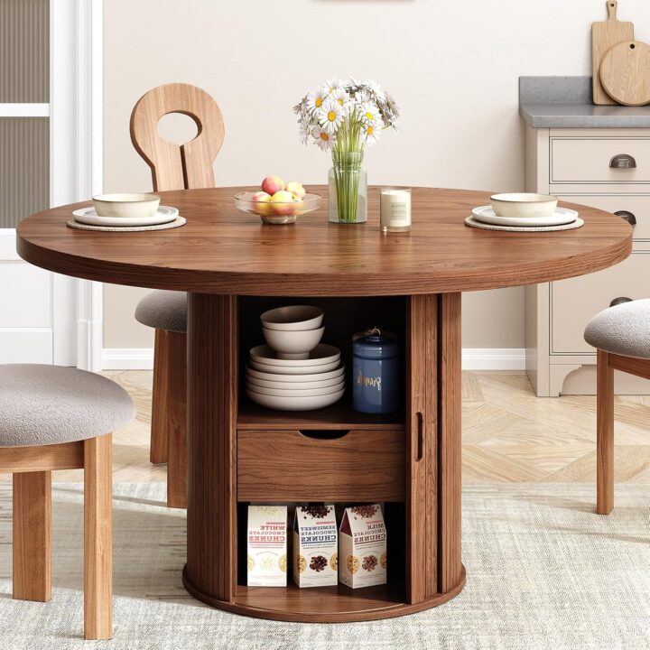Affordable round dining table with hidden storage