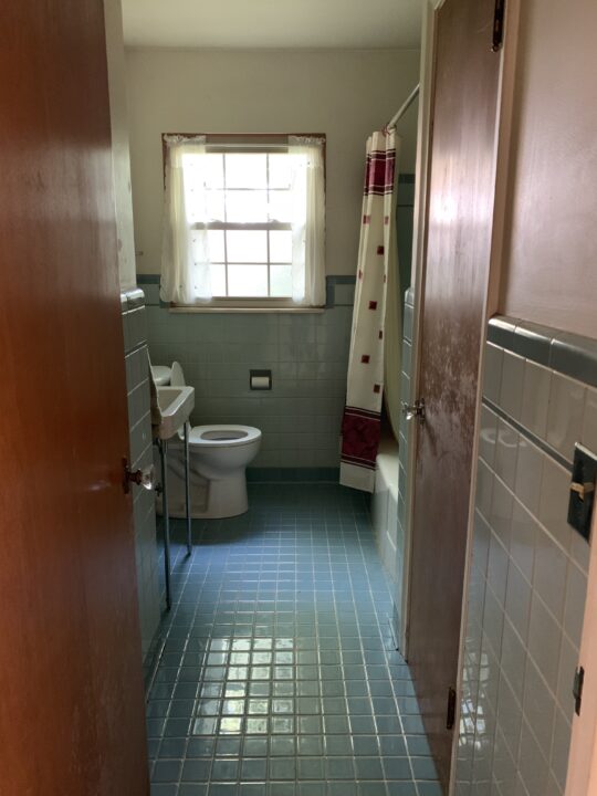 Blue, retro bathroom design