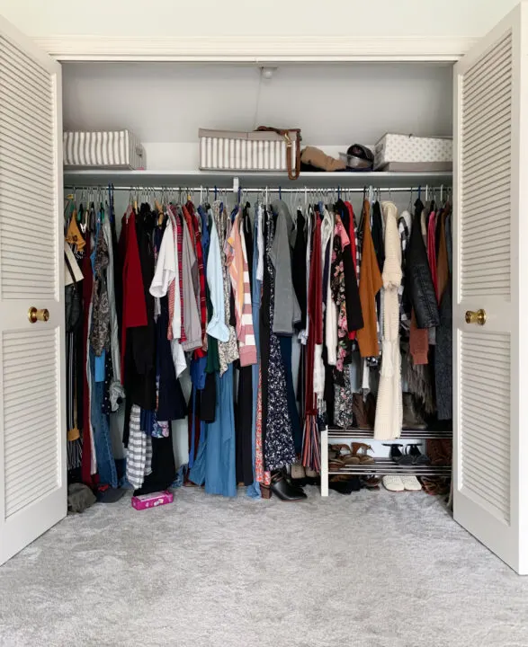 Bedroom closet organization - before | Building Bluebird #homeedit #declutter #bhgorc #oneroomchallenge