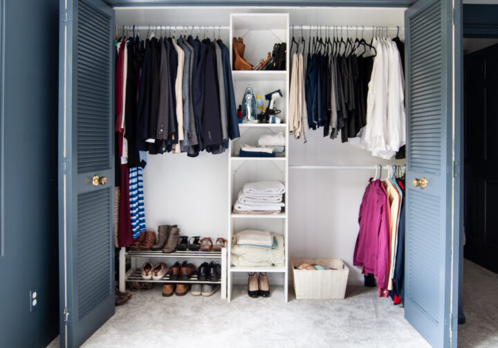 Master bedroom closet organization | Building Bluebird #orc #bhgorc #homeedit #mariekondo #closetmaid