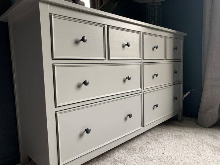DIY trim detail and paint on my IKEA dresser | Building Bluebird #ikeahack #bhgorc #moodybedroom