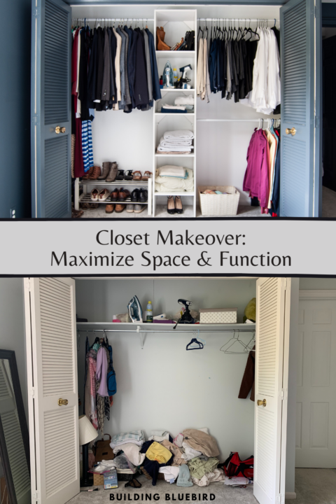 How I installed a Closetmaid closet organization system to maximize function & space in our master bedroom | Building Bluebird #homeedit #orc #bhgorc #declutter