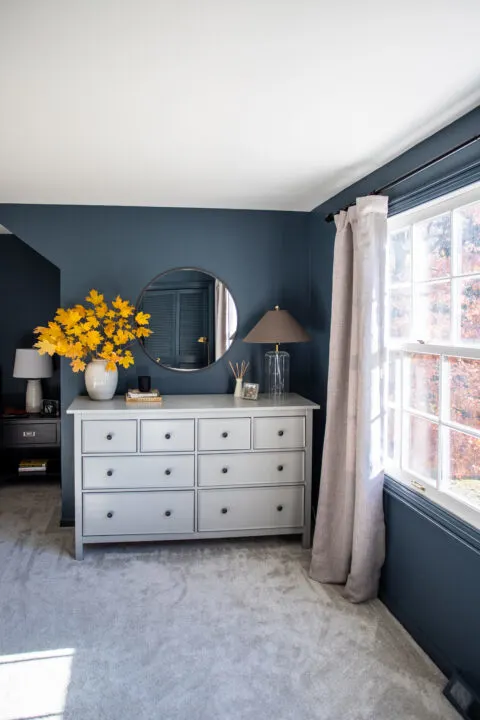 How to add trim to an IKEA Hemnes dresser | Building Bluebird #ikeahack #diy #moodybedroom #outerspace