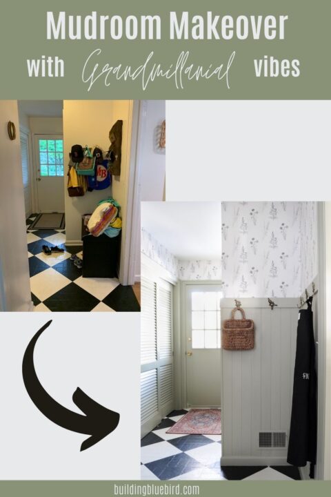 Budget-friendly mudroom makeover with cottage style | Building Bluebird 
#swcolorlove #cottagecore #wallpaper #grandmillenial #sveltesage
