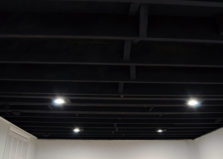 Paint An Exposed Basement Ceiling Black, Open Joist Basement Lighting