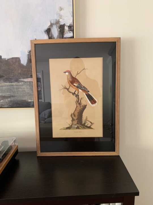 Adding unique artwork to a room design with vintage finds and personalized art | Building Bluebird #bhgorc #thriftedart #oilpainting #livingroom