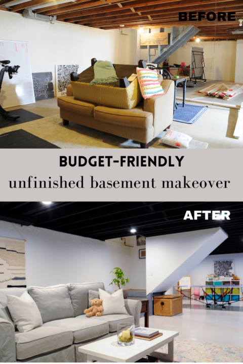 We transformed our basement into an additional flex living space | Building Bluebird
#basementmakeover #blackceiling #paintedfloors