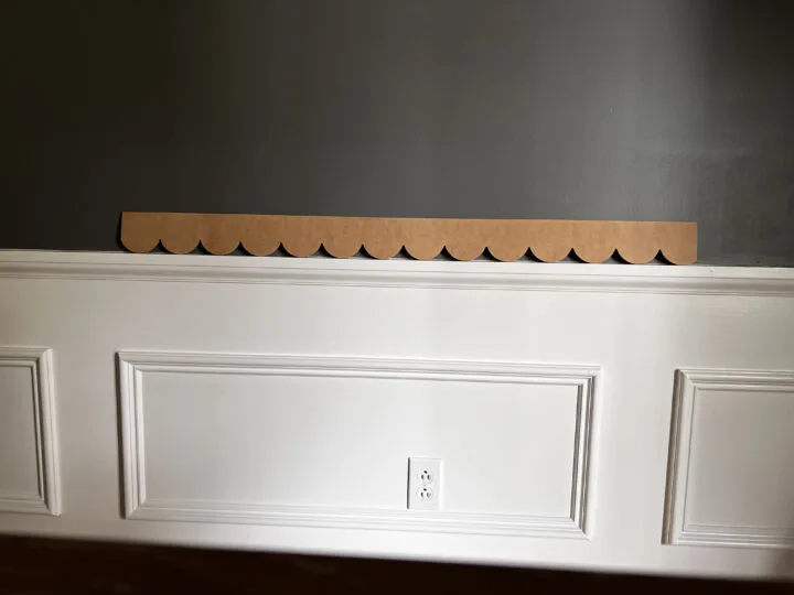 How to add scalloped trim to a picture ledge with this simple tutorial | Building Bluebird #cottagecore #grandmillenial #diy #ikeahack