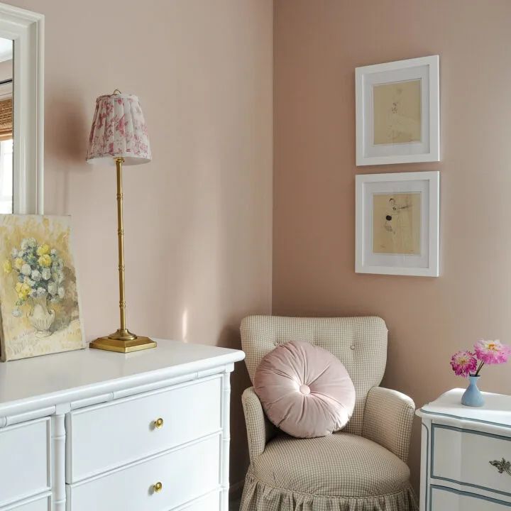 Likeable Sand by Sherwin Williams wall color SW 6058 | Building Bluebird
#vintage #cottagecore #grandmillennial #girlsbedroom