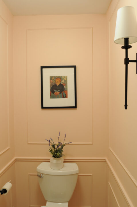 How to easily install box molding in your home. Pink walls are Romance by Sherwin Williams | Building Bluebird #diy