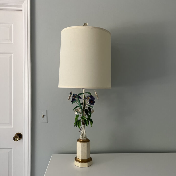 Vintage toleware flower lamp for guest bedroom lighting | Building Bluebird