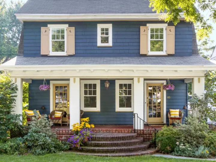 Blue, cream and white Dutch Colonial house with shutters | Inspiration