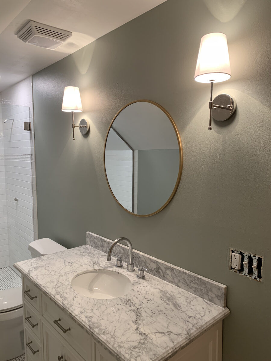 Warm Green Bathroom Makeover on a Budget - Building Bluebird