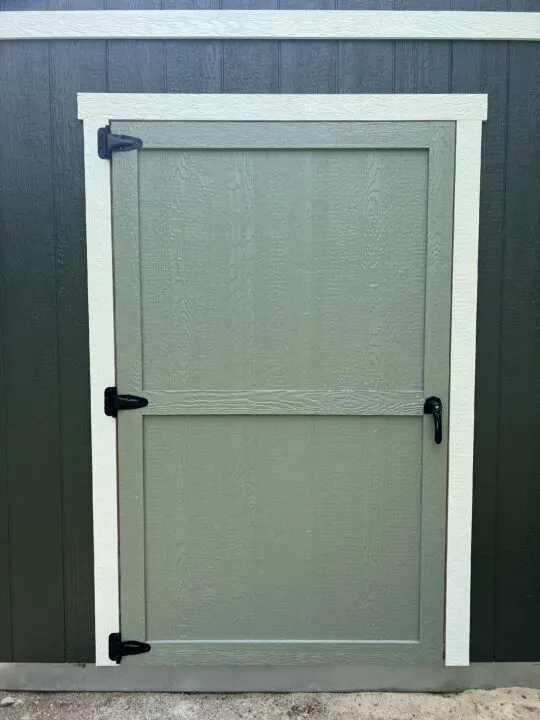 How to paint a shed dark green and door warm green - Evergreen Fog Sherwin Williams