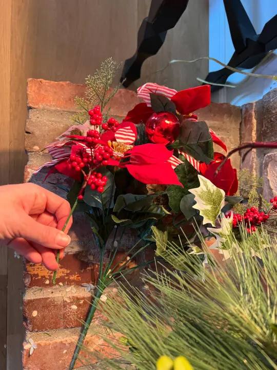 DIY red and green Christmas garland mantel