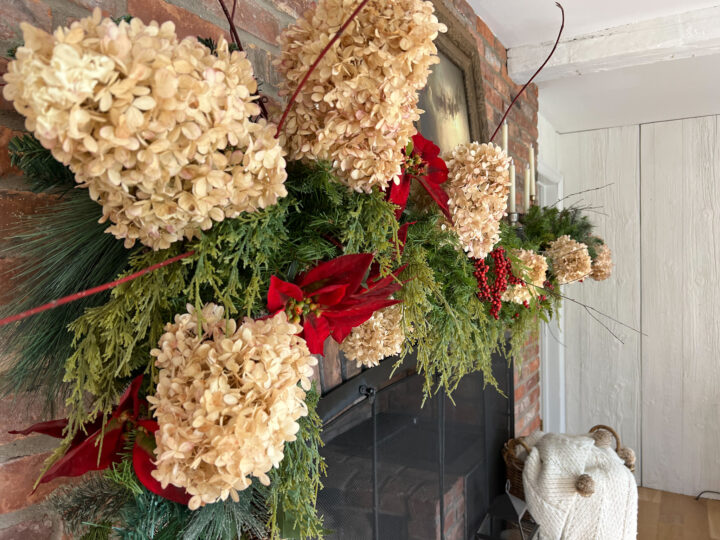 Red and green Christmas garland mantel DIY for a vintage style | Building Bluebird