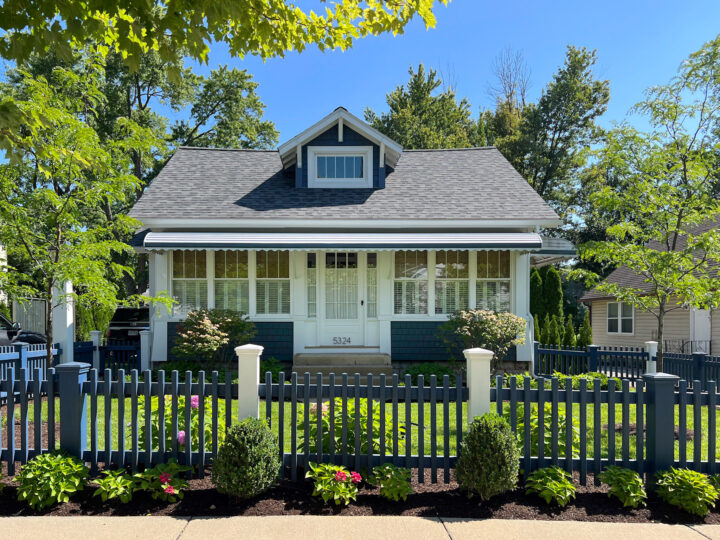 Dark blue exterior on a cute bungalow