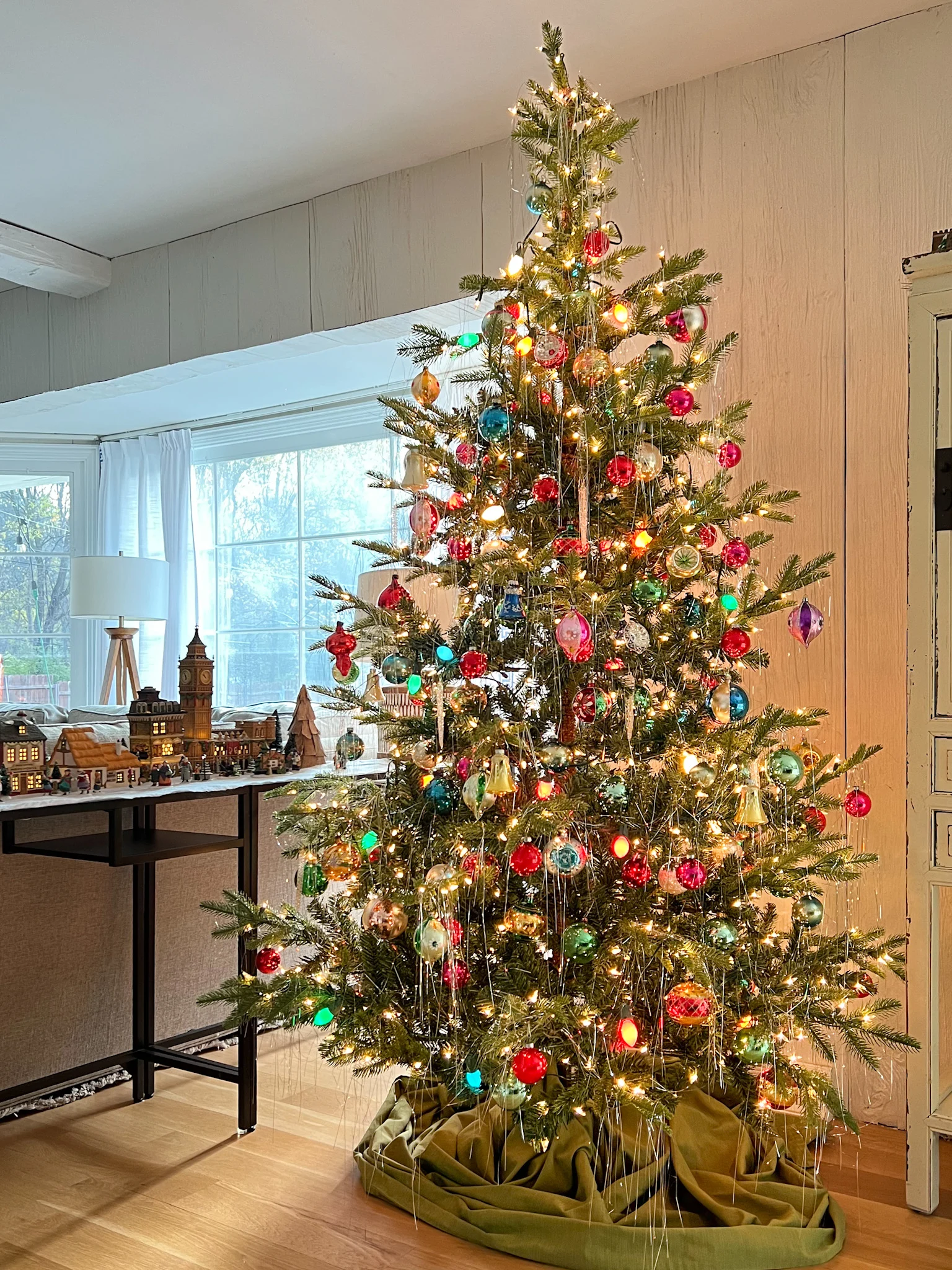 Create a retro Christmas tree with shiny brite and vintage ornaments